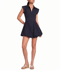 Steve Madden Dyanne Point Collar Neck Cap Sleeve Zip Front Bubble Hem Mini Dress