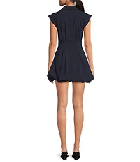 Steve Madden Dyanne Point Collar Neck Cap Sleeve Zip Front Bubble Hem Mini Dress