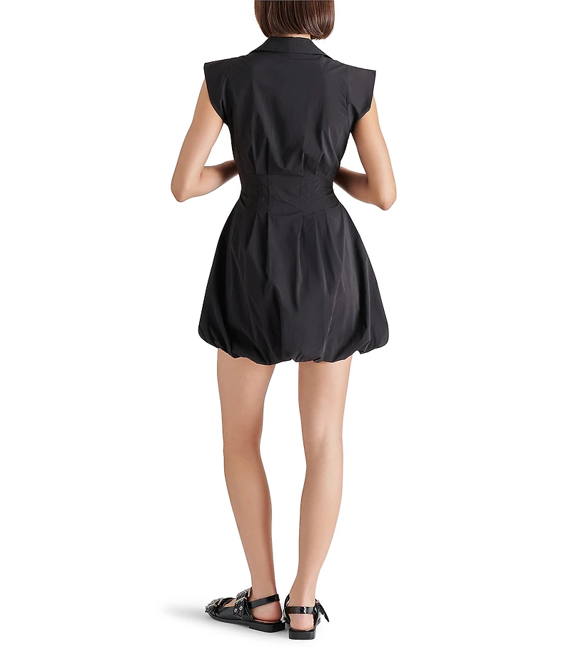 Steve Madden Dyanne Point Collar Neck Cap Sleeve Zip Front Bubble Hem Mini Dress