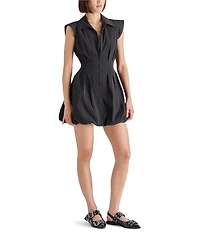 Steve Madden Dyanne Point Collar Neck Cap Sleeve Zip Front Bubble Hem Mini Dress