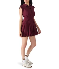 Steve Madden Dyanne Point Collar Neck Cap Sleeve Zip Front Bubble Hem Mini Dress