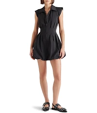 Steve Madden Dyanne Point Collar Neck Cap Sleeve Zip Front Bubble Hem Mini Dress