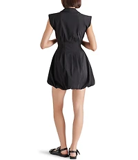 Steve Madden Dyanne Point Collar Neck Cap Sleeve Zip Front Bubble Hem Mini Dress