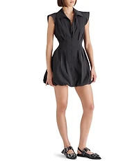 Steve Madden Dyanne Point Collar Neck Cap Sleeve Zip Front Bubble Hem Mini Dress