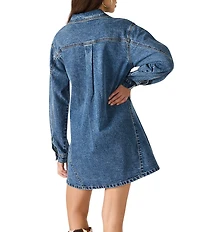 Steve Madden Edith Collard Long Sleeve Denim Mini Shirt Dress
