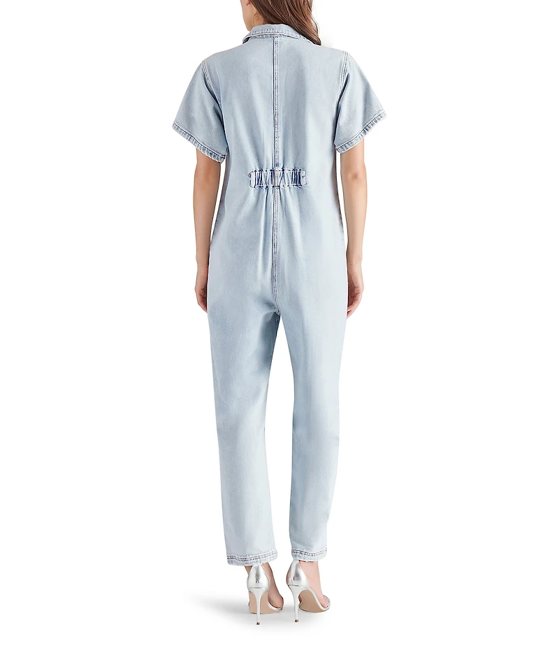 Steve Madden Eira Collared Zip Short Sleeve Denim Jumpsuit