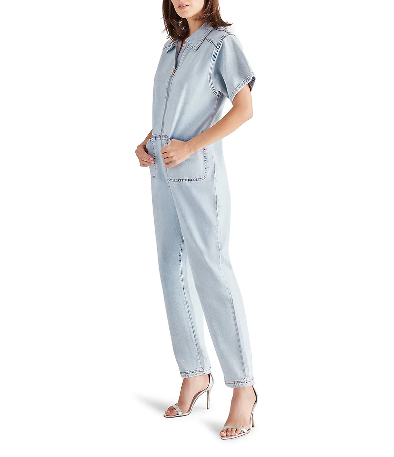 Steve Madden Eira Collared Zip Short Sleeve Denim Jumpsuit