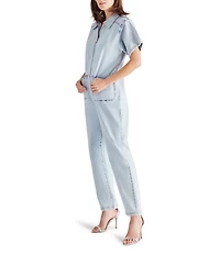 Steve Madden Eira Collared Zip Short Sleeve Denim Jumpsuit