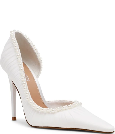 Steve Madden Elegant Satin Mesh Pearl Snip Toe Stiletto Pumps