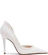 Steve Madden Elegant Satin Mesh Pearl Snip Toe Stiletto Pumps