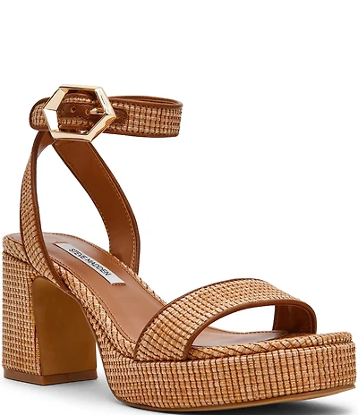 Steve Madden Elida Woven Raffia Platform Dress Sandals