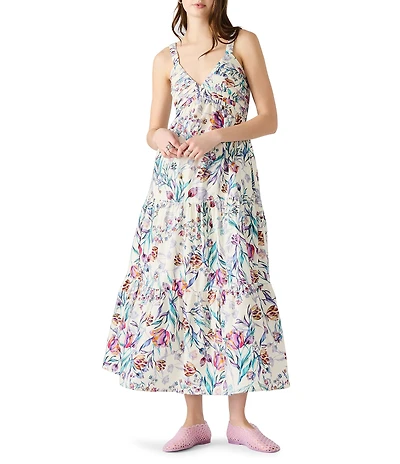 Steve Madden Eliora V-Neck Sleeveless Tiered Poplin Maxi Dress