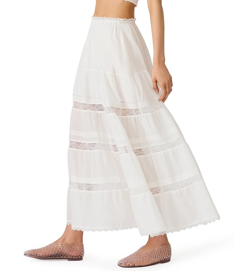 Steve Madden Elisse Cotton Voile Lace Inset A-Line Maxi Skirt