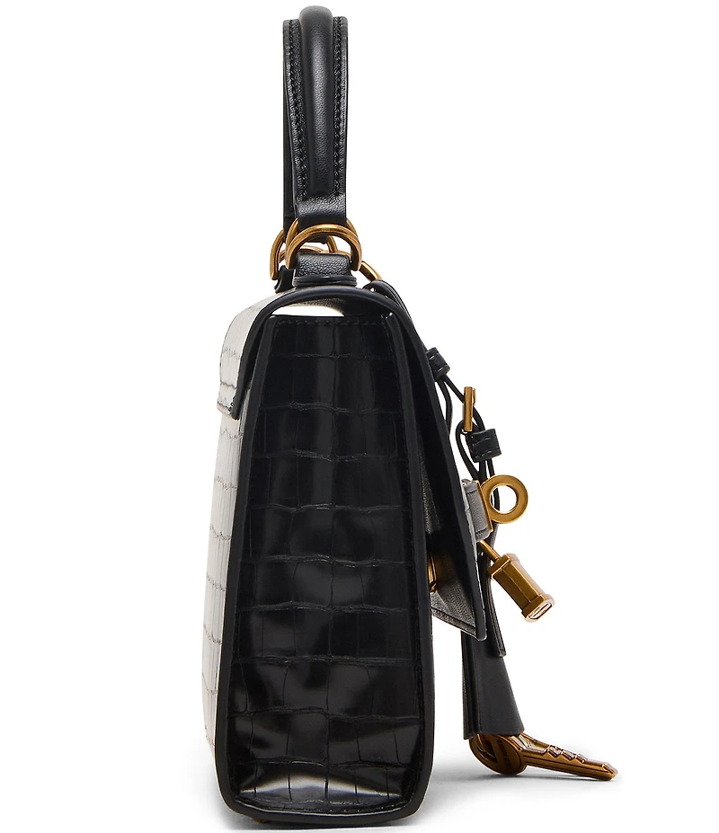 Steve Madden Elloise Crocodile Embossed Belted Charm Satchel Bag