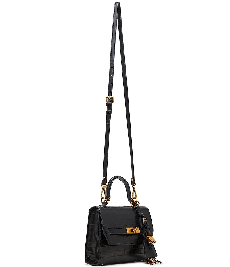 Steve Madden Elloise Crocodile Embossed Belted Charm Satchel Bag