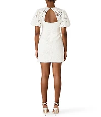 Steve Madden Elly Woven Lace Crew Neck Short Puff Sleeve Sheath Mini Dress
