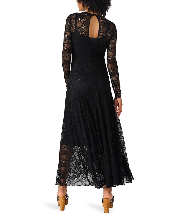 Steve Madden Elona Illusion Neck Long Sleeve Lace Knit Maxi Dress