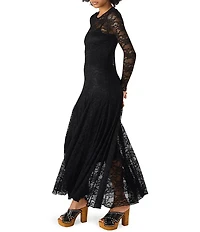 Steve Madden Elona Illusion Neck Long Sleeve Lace Knit Maxi Dress