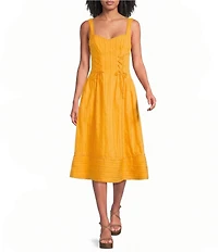 Steve Madden Elton Sweetheart Lace Up Front Midi Dress