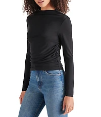 Steve Madden Elvira Knit Jersey Drape Neck Long Sleeve Ruched Top