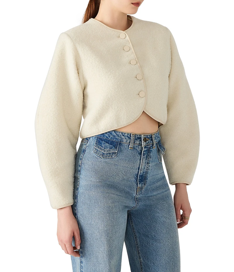 Steve Madden Emili Crew Neck Long Sleeve Boucle Jacket