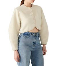 Steve Madden Emili Crew Neck Long Sleeve Boucle Jacket
