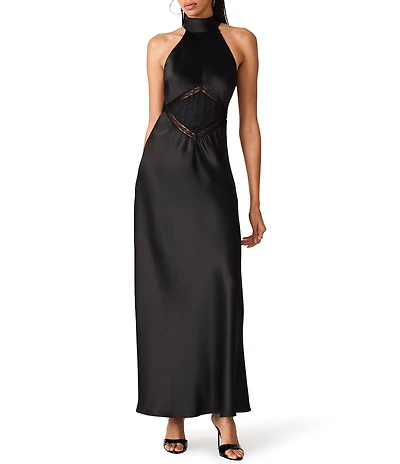 Steve Madden Emmalie High Neck Sleeveless Satin Maxi Dress
