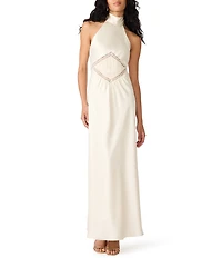 Steve Madden Emmalie High Neck Sleeveless Satin Maxi Dress