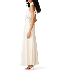 Steve Madden Emmalie High Neck Sleeveless Satin Maxi Dress