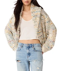 Steve Madden Enid Mixed Yarn Shawl Collar Long Sleeve Sweater