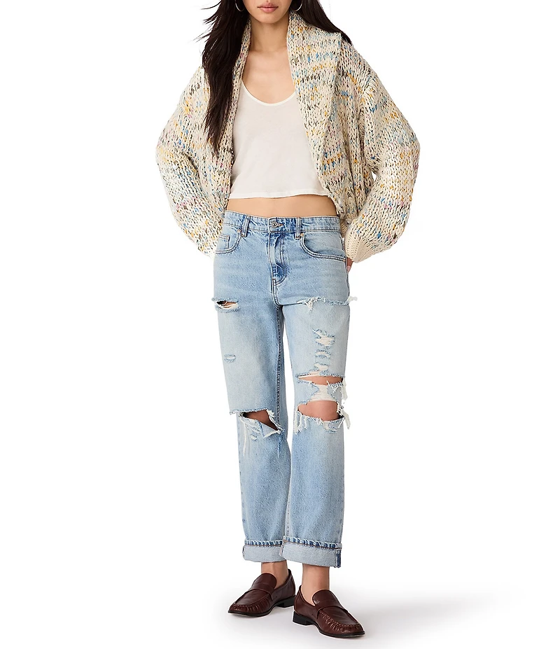 Steve Madden Enid Mixed Yarn Shawl Collar Long Sleeve Sweater