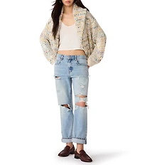 Steve Madden Enid Mixed Yarn Shawl Collar Long Sleeve Sweater