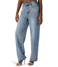 Steve Madden Eras High Rise Straight Leg Embellished Jeans