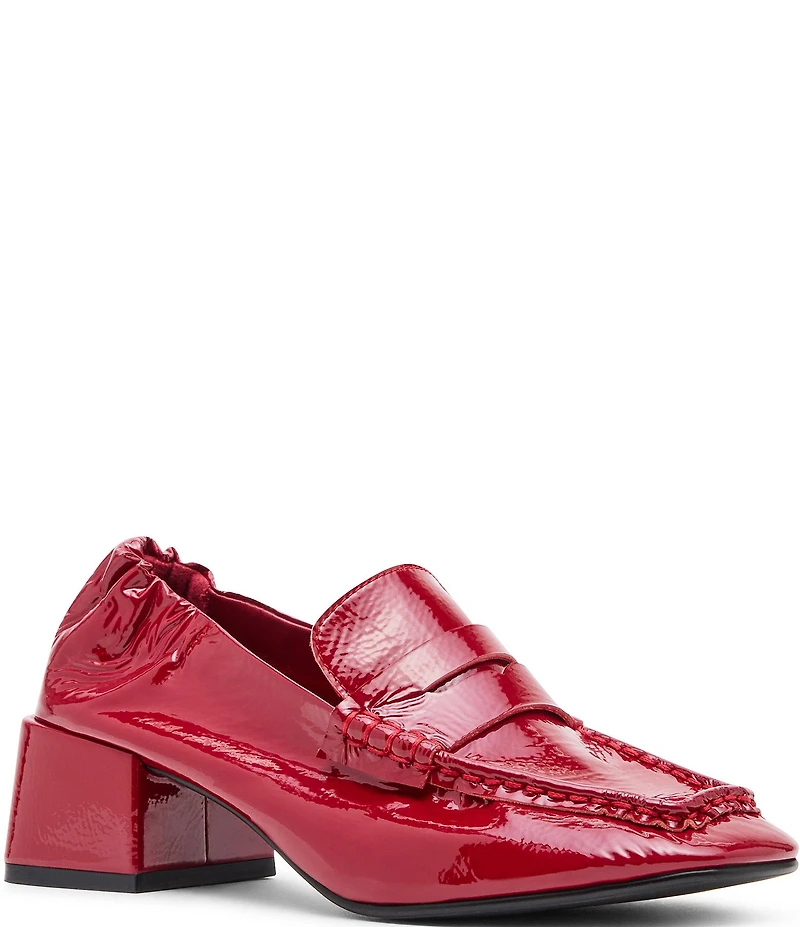 Steve Madden Estee Crinkle Patent Leather Block Heel Penny Loafer Pumps