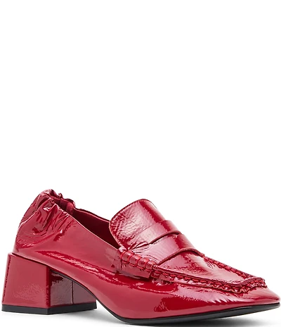 Steve Madden Estee Crinkle Patent Leather Block Heel Penny Loafer Pumps