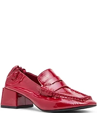 Steve Madden Estee Crinkle Patent Leather Block Heel Penny Loafer Pumps