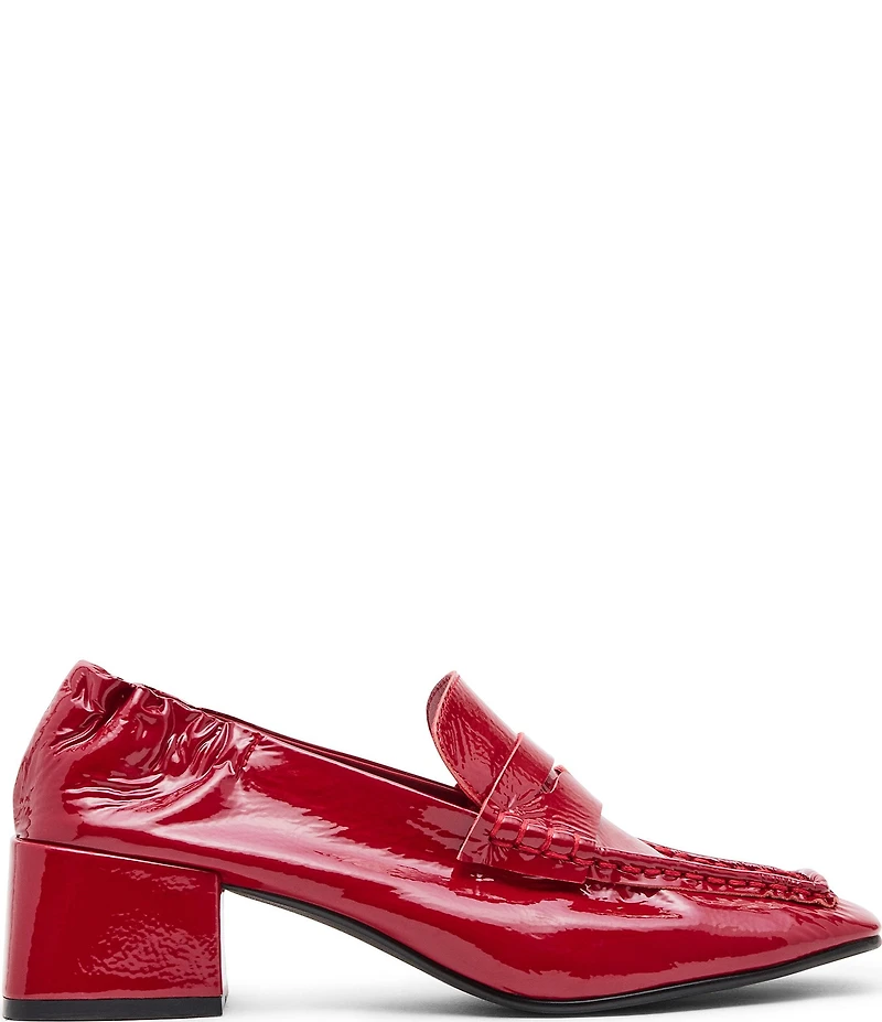 Steve Madden Estee Crinkle Patent Leather Block Heel Penny Loafer Pumps