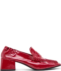 Steve Madden Estee Crinkle Patent Leather Block Heel Penny Loafer Pumps