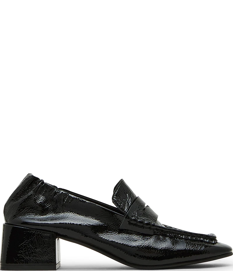 Steve Madden Estee Crinkle Patent Leather Block Heel Penny Loafer Pumps