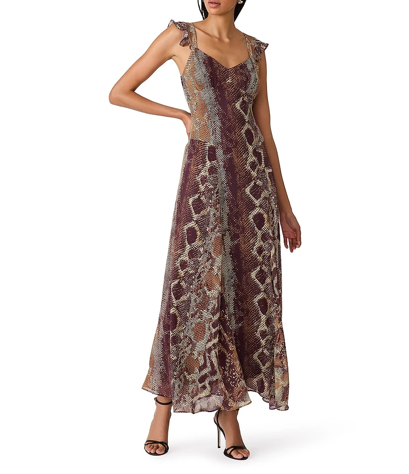 Steve Madden Estela Snake Print Sweetheart Neck Sleeveless Chiffon Maxi Dress