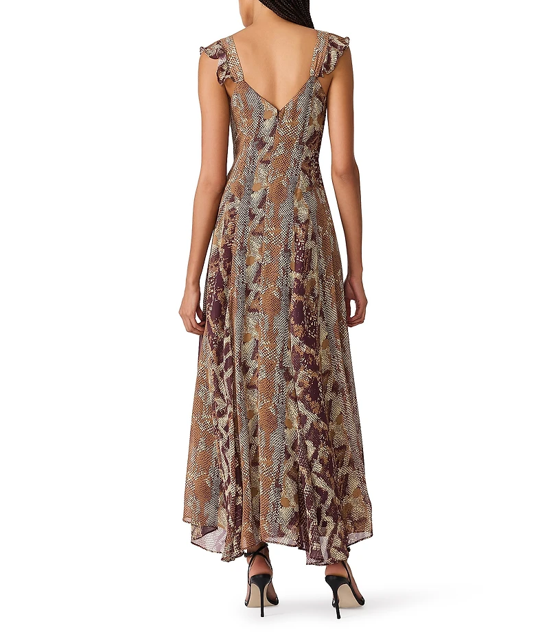 Steve Madden Estela Snake Print Sweetheart Neck Sleeveless Chiffon Maxi Dress