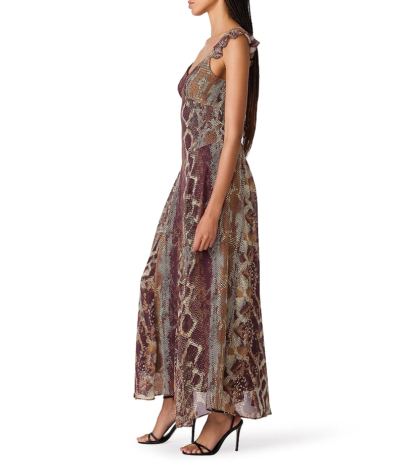 Steve Madden Estela Snake Print Sweetheart Neck Sleeveless Chiffon Maxi Dress