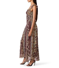 Steve Madden Estela Snake Print Sweetheart Neck Sleeveless Chiffon Maxi Dress