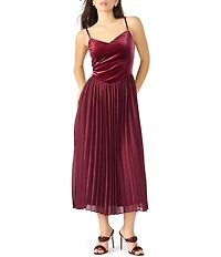 Steve Madden Estrella V-Neck Spaghetti Strap Pleated Midi Dress