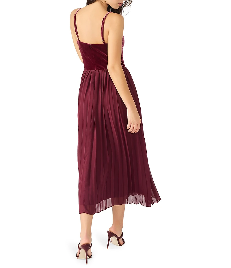 Steve Madden Estrella V-Neck Spaghetti Strap Pleated Midi Dress