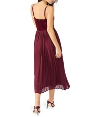 Steve Madden Estrella V-Neck Spaghetti Strap Pleated Midi Dress