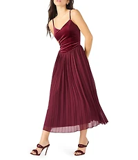 Steve Madden Estrella V-Neck Spaghetti Strap Pleated Midi Dress