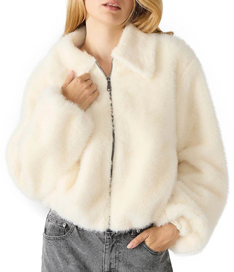 Steve Madden Evanie Faux Fur Collared Long Sleeve Bubble Hemline Coat