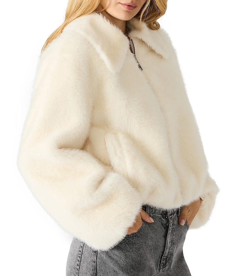 Steve Madden Evanie Faux Fur Collared Long Sleeve Bubble Hemline Coat