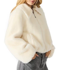 Steve Madden Evanie Faux Fur Collared Long Sleeve Bubble Hemline Coat